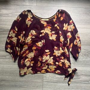 Moulinette Soeurs Anthropologie Purple Orange Floral 100% Silk Top Size 8 Fall